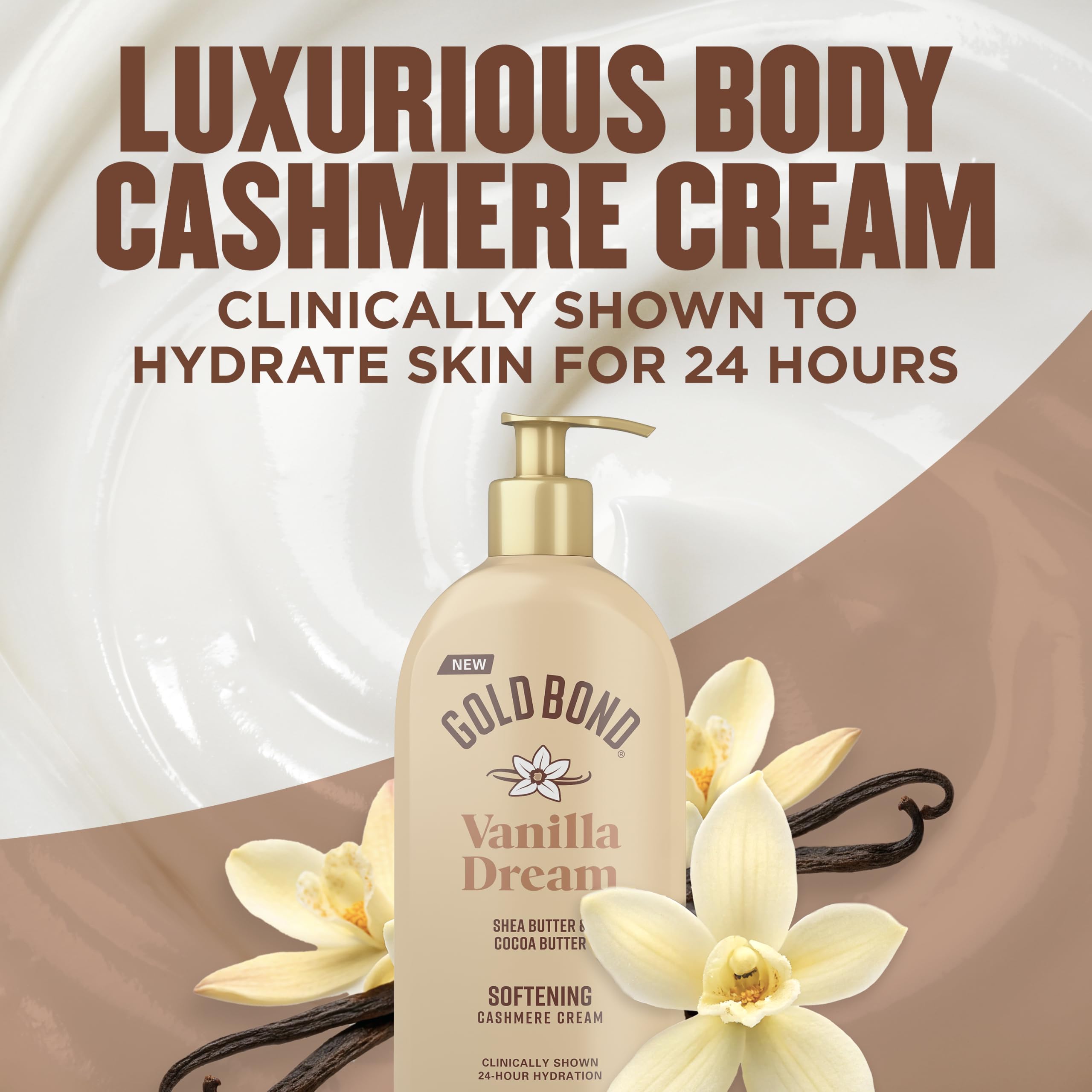 Gold Bond Softening Cashmere Cream Body Lotion, Vanilla Dream Scent, 24-Hour Hydration with Shea Butter and Cocoa Butter, 14 oz.