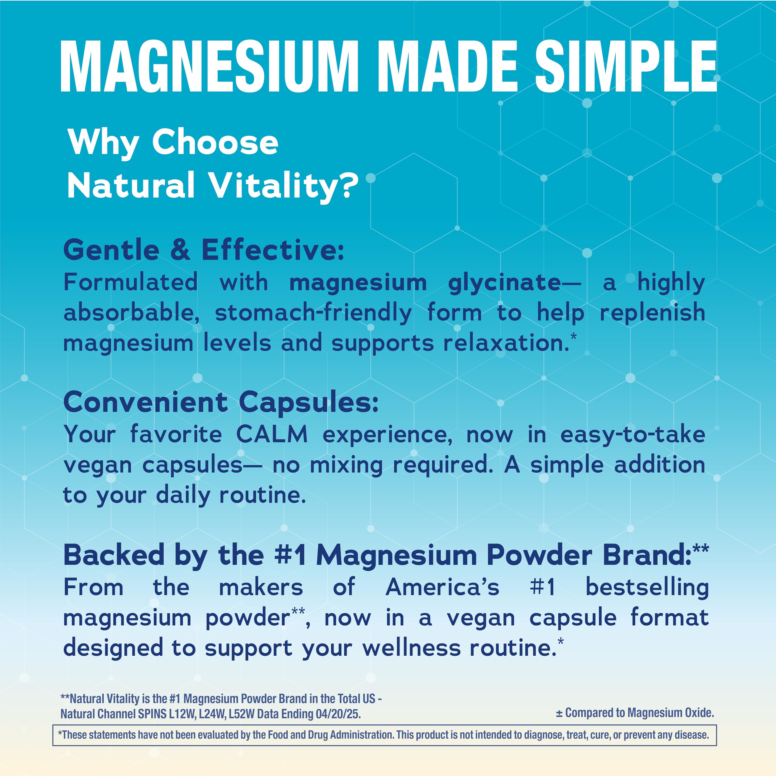 Natural Vitality Calm Magnesium Glycinate Capsules | High Absorption Formula | Gluten Free & Non-GMO Supplement | 180 Count