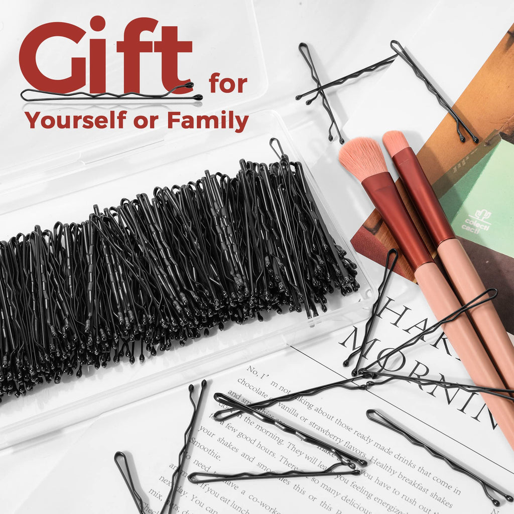 300 Pcs Bobby Pins Black, Hair Pins for Women Girls and Kids, Invisible Wave Hair clips Bulk with Storage box, Pain-Free Hairpins（2 Inch Black）