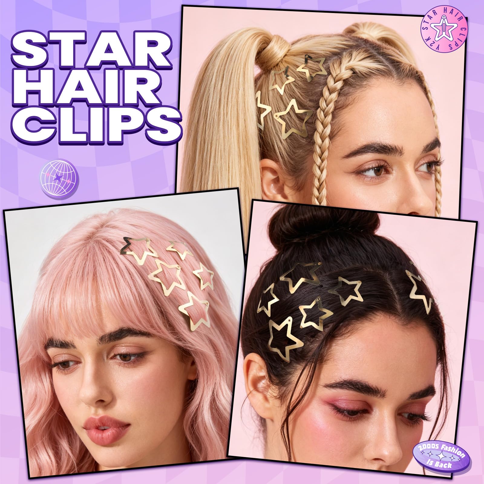 YGDZ Star Hair Clips Y2K Hair Barrettes, 20 PCS Gold 1.22" Y2K Hair Accessories, 10 PCS 1.61" Metal Snap Hair Clips for Girls Women, for Rave outfits, Concert