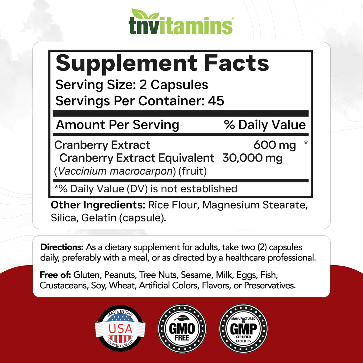 tnvitamins Cranberry Pills for Women & Men - 90 Capsules | Supports Urinary Tract Health* | Cranberry Concentrate Supplement | Bladder & Kidney Support* | Supports Women's Health* | Antioxidants