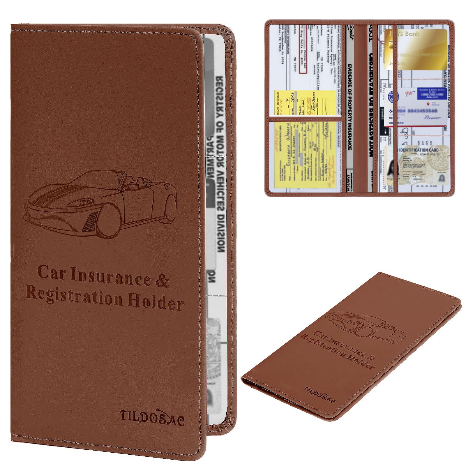 Buy now Leather Car Registration and Insurance Card Holder, Car Document Holder for Cards License with Magnetic Shut (Black, large) Brown-Upgraded at indiglob india