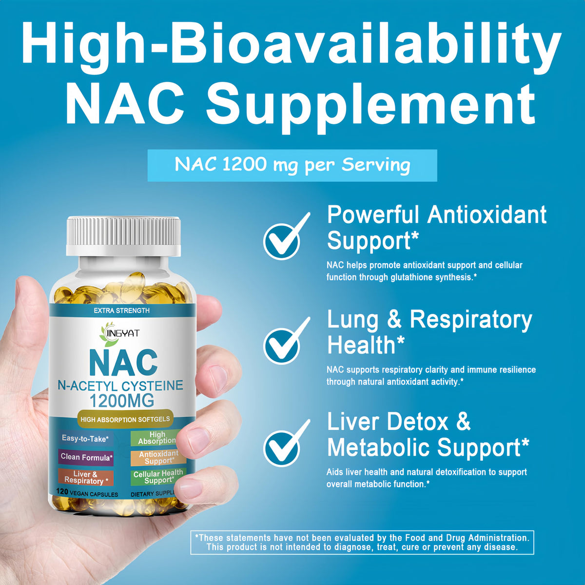 NAC Supplement N-Acetyl Cysteine | High Absorption NAC 1200mg Softgels for Liver & Kidney Detox, Immune Support & Antioxidants | Vegan Capsules | 2 Month Supply | Non-GMO | Gluten Free | 120 Count