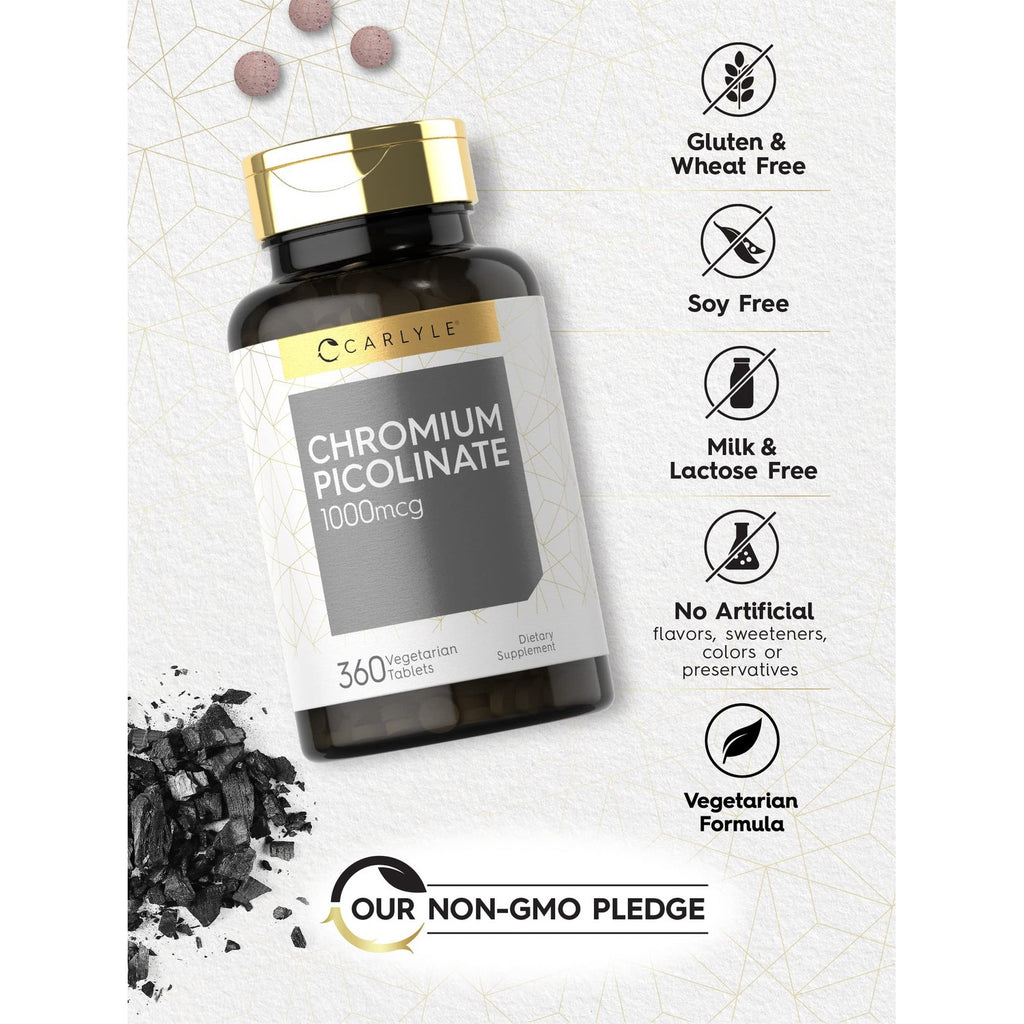 Carlyle Chromium Picolinate Supplement | 1000mcg | 360 Tablets | Vegetarian, Non-GMO, Gluten Free Formula