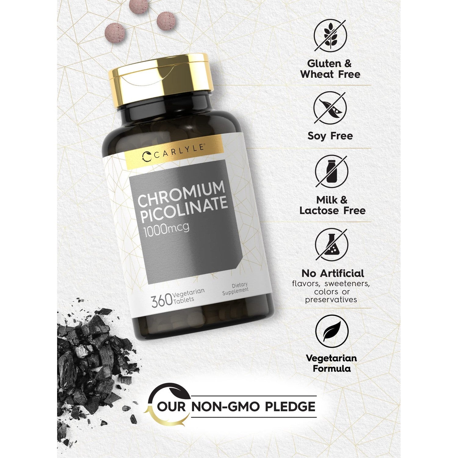 Carlyle Chromium Picolinate Supplement | 1000mcg | 360 Tablets | Vegetarian, Non-GMO, Gluten Free Formula