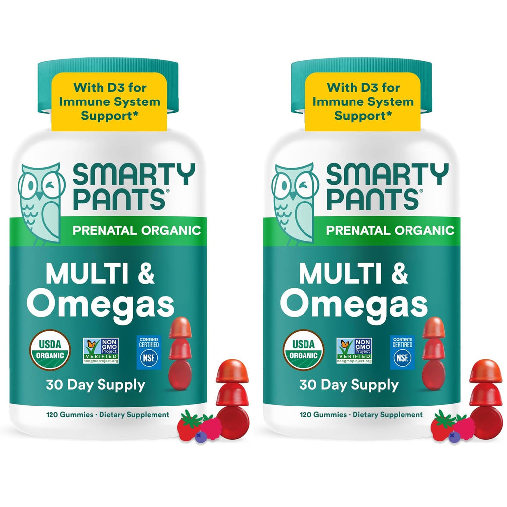 SmartyPants Organic Prenatal Vitamins for Women, Multivitamin Gummies: Biotin, Methylfolate, Omega 3 (ALA), Vitamin D3, C, Vitamin B12, B6, A, K2 & Zinc, Choline, Vegetarian, 120 Count (30 Day Supply)