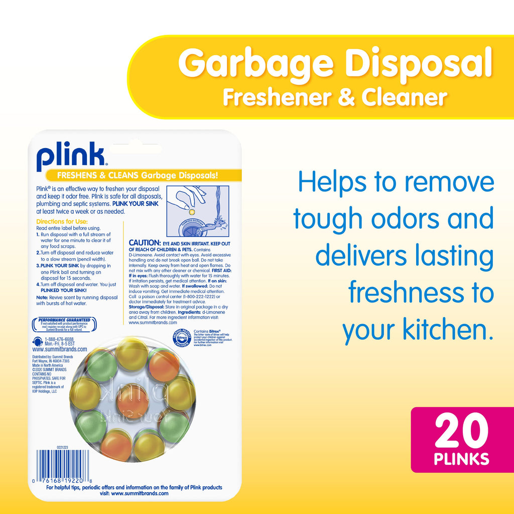 Plink Garbage Disposal Cleaner & Deodorizer, Citrus Freshener, 20 Count