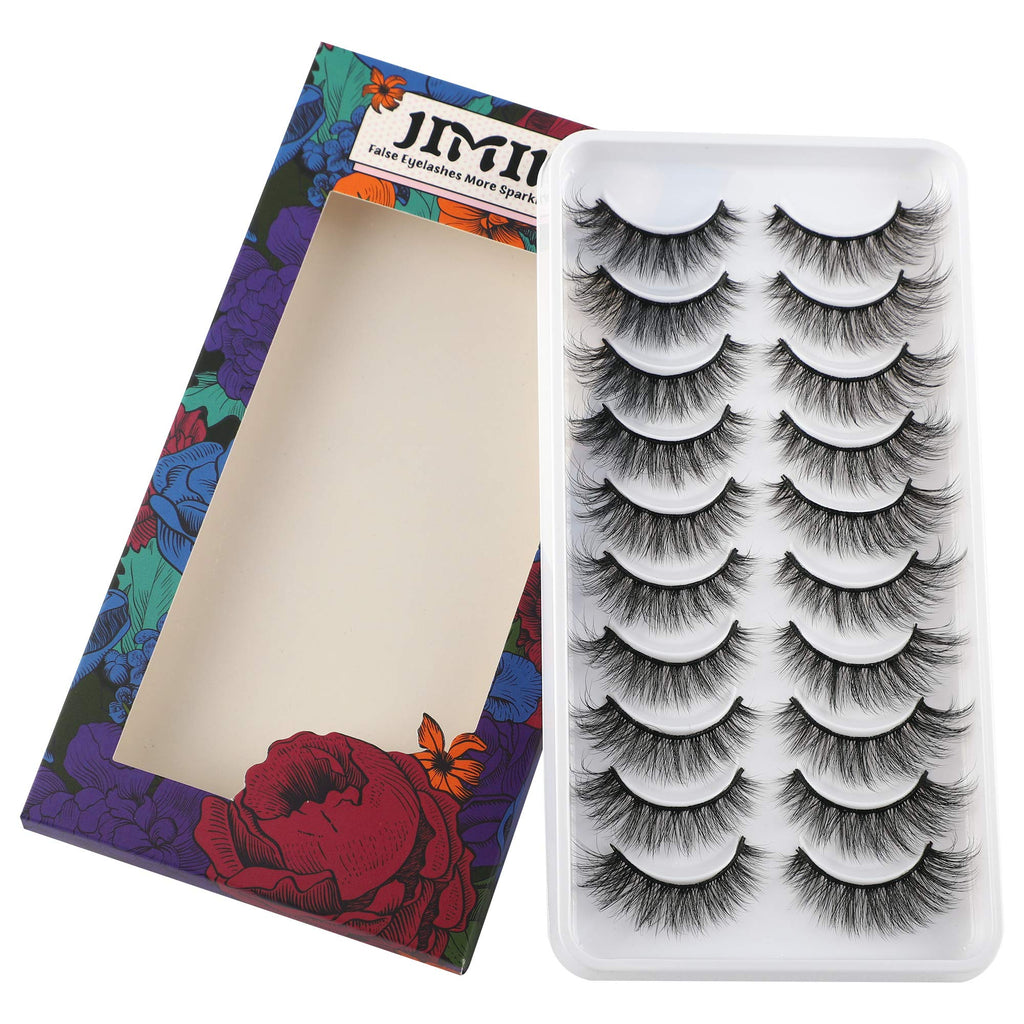 JIMIRE Fake Eyelashes Natural Look Fluffy Wispy False Lashes Cat-Eye Lashes with Thin Band Lightweight Fake Lashes 10 Pairs Pack