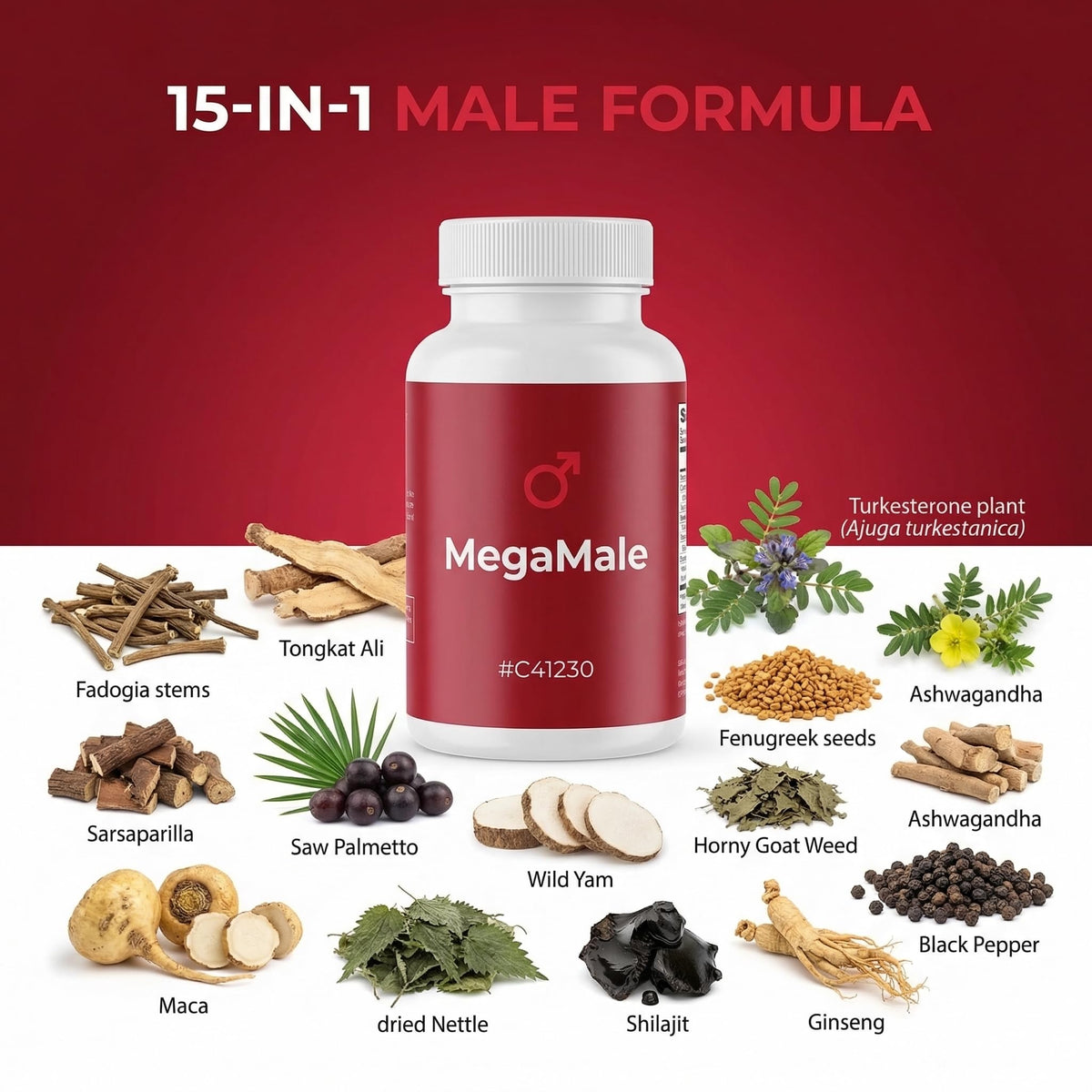 Clean Nutraceuticals Fadogia Agrestis Tongkat Ali Turkesterone Supplement with Horny Goat Weed, Saw Palmetto, Maca Root, Siberian Ginseng, Tribulus Terrestris, Fenugreek, Wild Yam - 60 Count