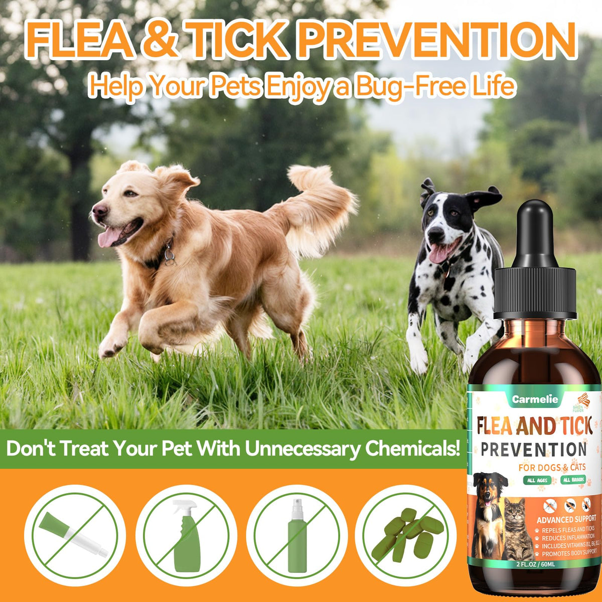 Oral Flea and Tick Prevention for Dogs and Cats with Vitamin 60ml- Bacon