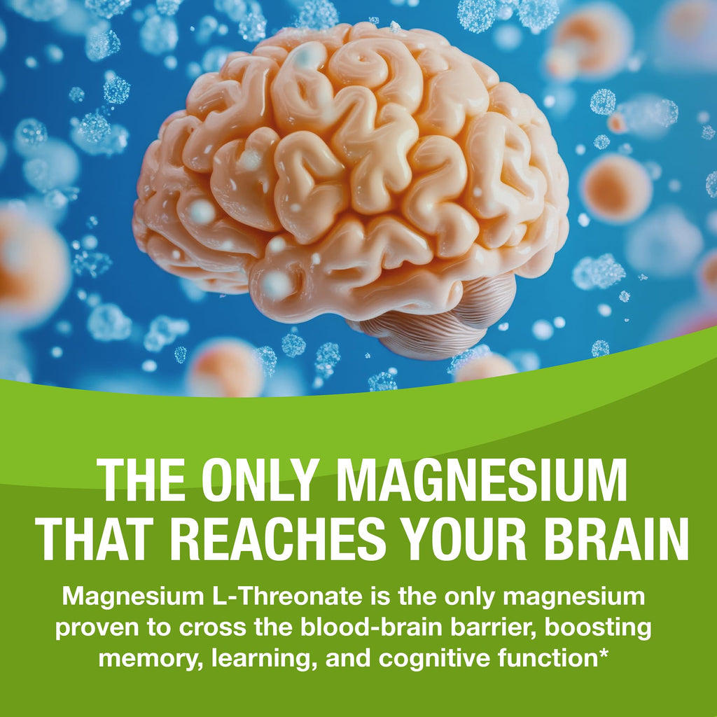 Magtein - Magnesium L-Threonate Supplement, Memory, Focus, Sleep & Brain Health Formula for Men & Women, Cognitive Support for Adults, Clinically Researched - 60 Veg Capsules