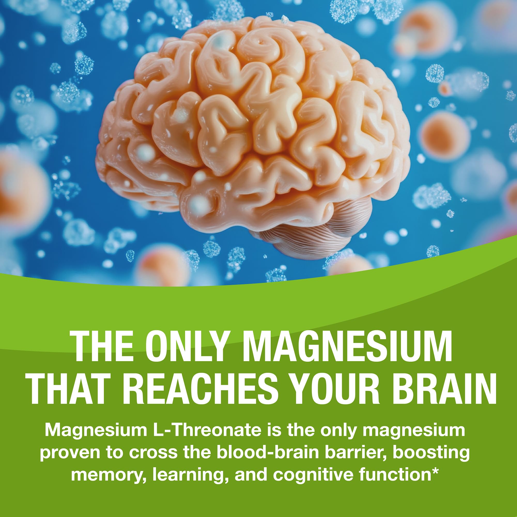 Magtein - Magnesium L-Threonate Supplement, Memory, Focus, Sleep & Brain Health Formula for Men & Women, Cognitive Support for Adults, Clinically Researched - 60 Veg Capsules