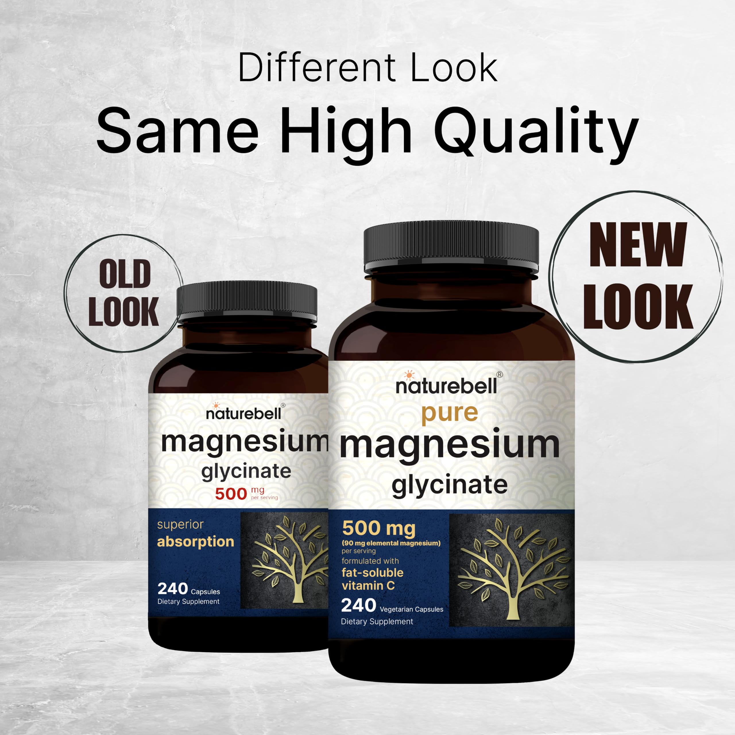 NatureBell Pure Magnesium Glycinate 500mg Per Serving, 240 Veggie Capsules | 100% Chelated & Purified Magnesium Supplement for Women & Men. 3rd Party Tested, Vegan Friendly, Non-GMO, Filler Free.