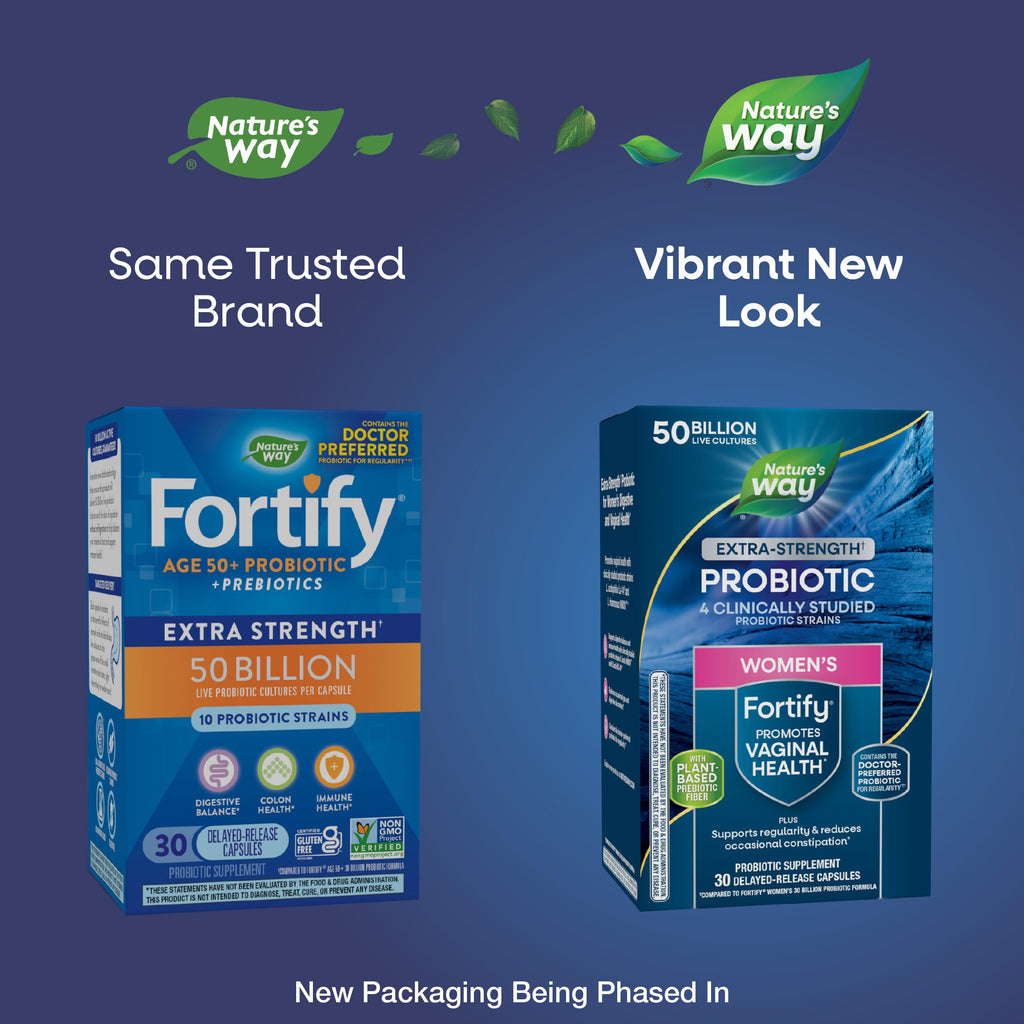 Nature's Way Women's Fortify Extra Strength(1) Pre+Probiotic, 50B CFU, 30ct | Once-Daily Capsule, Potent Multi-Strain Probiotic for Digestive, Vaginal and Immune Support*, No Refrigeration Required