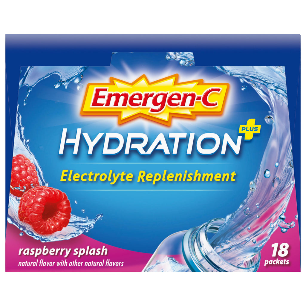 Emergen-C Hydration+ Vitamin C Sports Drink Mix, Raspberry, 18 Packets | Electrolytes for Hydration, 75% Less Sugar, Non-GMO, Vitamin C, Zinc and Manganese, Sports Formula