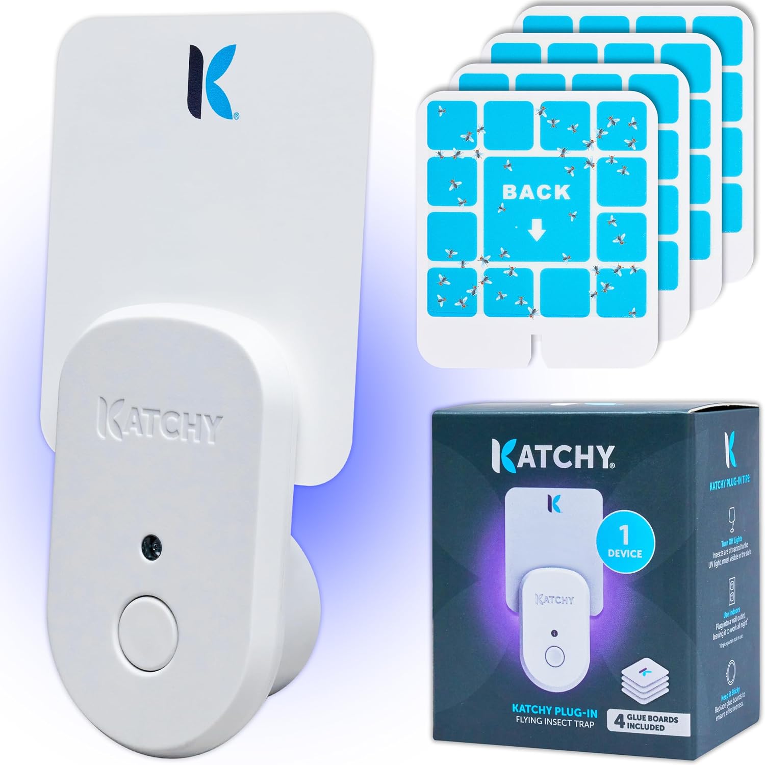 Buy now Katchy Indoor Insect Trap - Catcher & Killer for Mosquitos, Gnats, Moths, Fruit Flies - Non-Zapper Traps for Inside Your Home - Catch Insects Indoors with Suction, Bug Light & Sticky Glue (White) Plug-in, 1pk at indiglob india