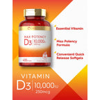 Carlyle Vitamin D3 10000 IU (250 mcg) | 400 Softgels | Value Size | Max Potency | Non-GMO, Gluten Free Supplement