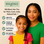 300 Black Hair Ties - Small Strong Rubber Bands for Thick, Curly & Afro Hair, Braids, Ponytails & Protective Styles - No Breakage Hair Elastics bands for Women & Girls - MAADALI