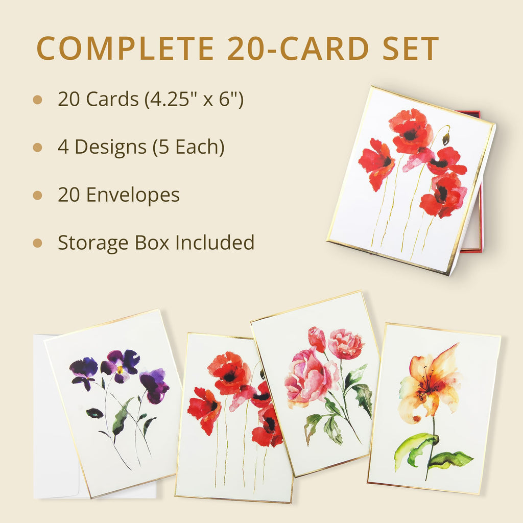 Graphique Watercolor Greeting Cards | 20 Blank Notes, Envelopes, Boxed Set