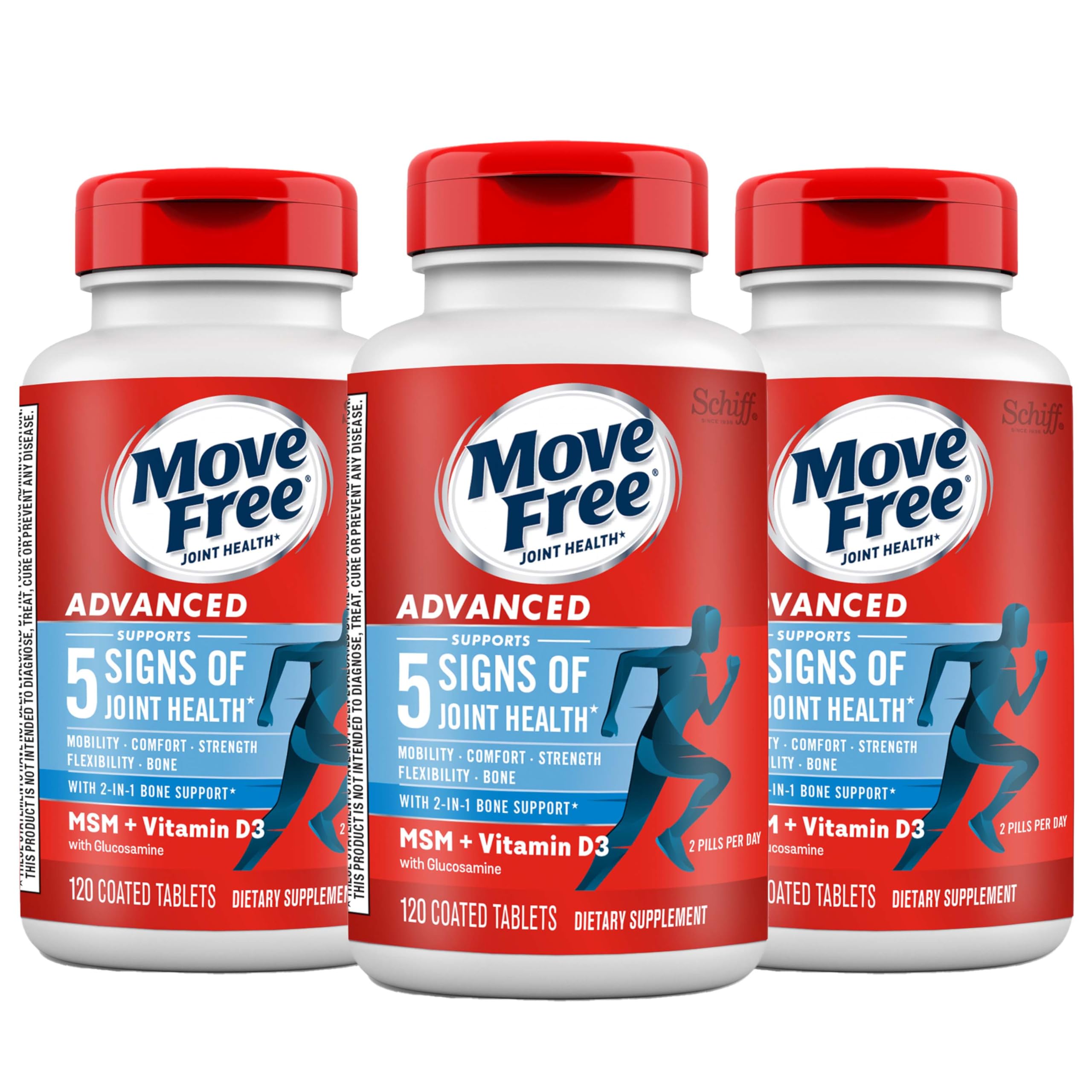 Move Free Advanced Glucosamine Chondroitin MSM + Vitamin D3-120 ct | Joint Support Supplement, Supports Mobility Comfort Strength Flexibility & Bone + Immune Health, 120 tablets (40 Servings)