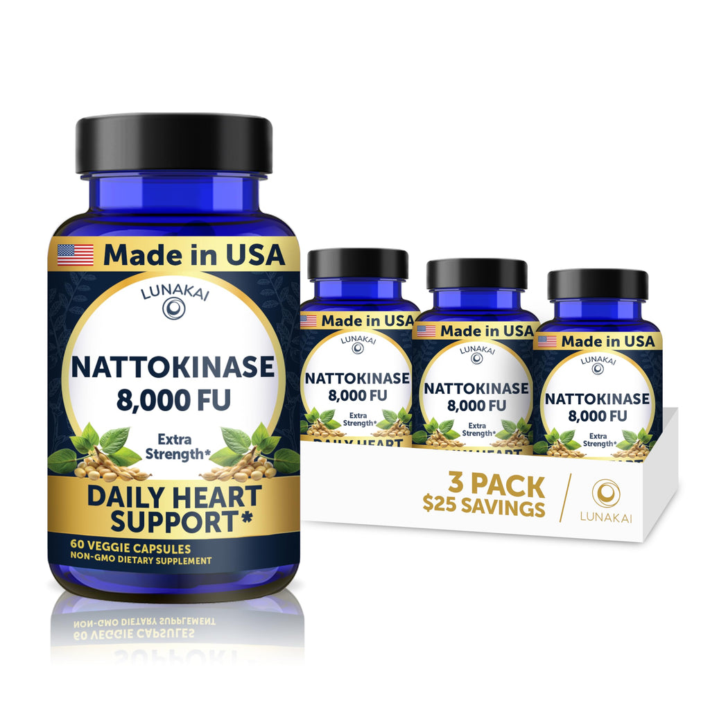 Lunakai USA Made Nattokinase Supplement – 400mg Natto Enzyme, 8000 FU per Serving – Heart & Circulation Support – Non-GMO, 60ct, 4000 FU Capsule