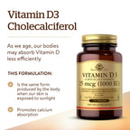 Solgar Vitamin D3 (Cholecalciferol) 25 MCG (1000 IU), 180 Servings | Helps Maintain Healthy Bones & Teeth - Immune System Support - Non-GMO, Gluten Free, Dairy Free, Kosher