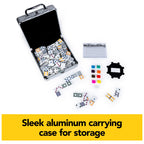 Buy now Spin Master Games, Mexican Train Dominoes Set in Aluminum Carry Case, Includes Colorful Trains for Fun-Filled Family Game Night, for Kids & Family, 2-8 Players, for Ages 8 & Up at indiglob india