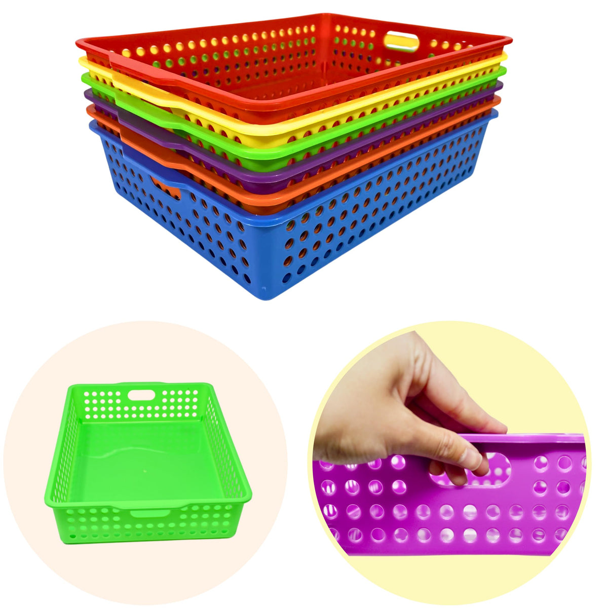 4E's Novelty 6 Pcs Colorful Plastic Classroom Storage Bins 13.75" X 10.25" for Organizing A4 Papers Trays, Turn In Containers Kids School Teachers Classroom Organization & Storage Supplies