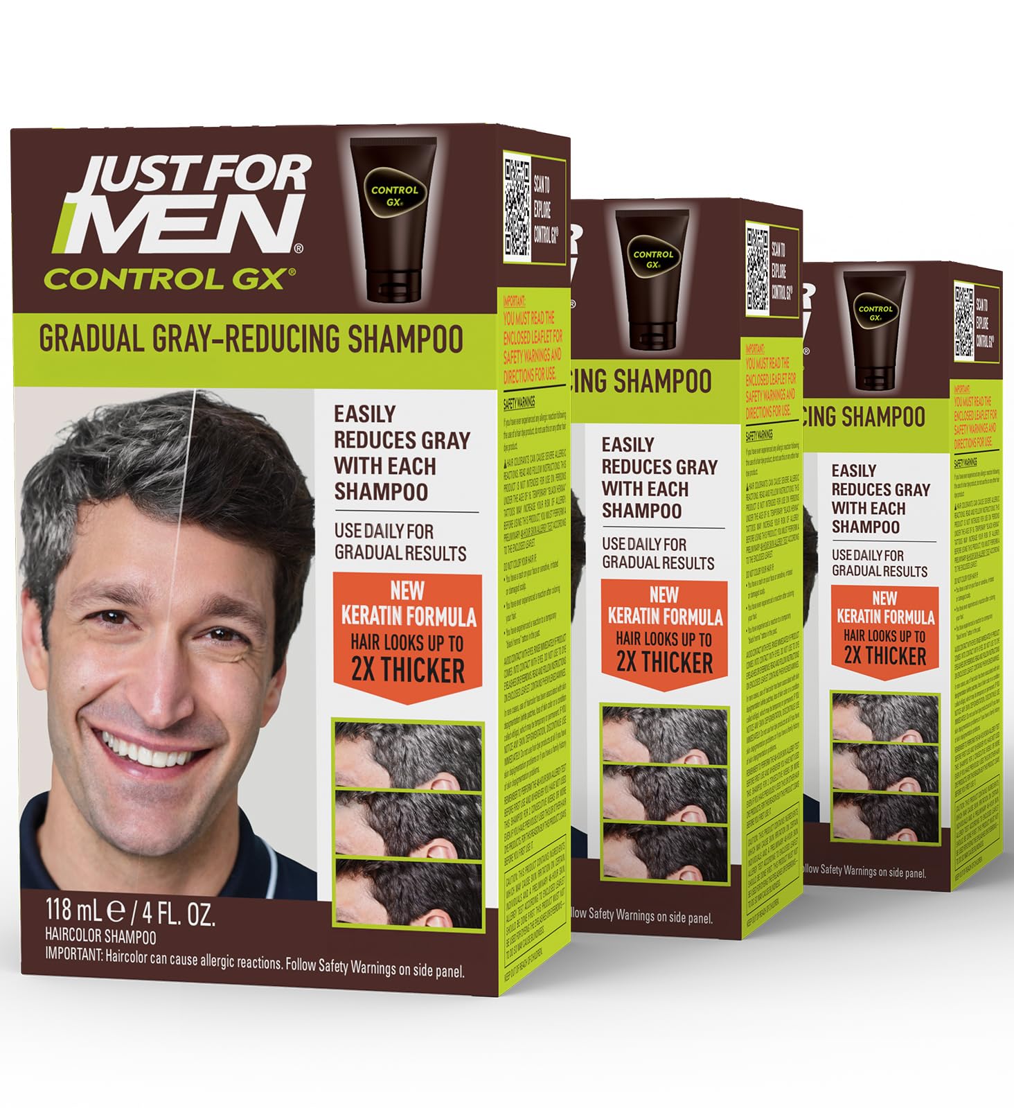 Buy now Just for Men Control GX Grey Reducing Shampoo, Gradual Hair Color with Keratin for Stronger Thicker and Healthier Looking Hair, 4 Fl Oz - Pack of 1 (Packaging May Vary) at indiglob india