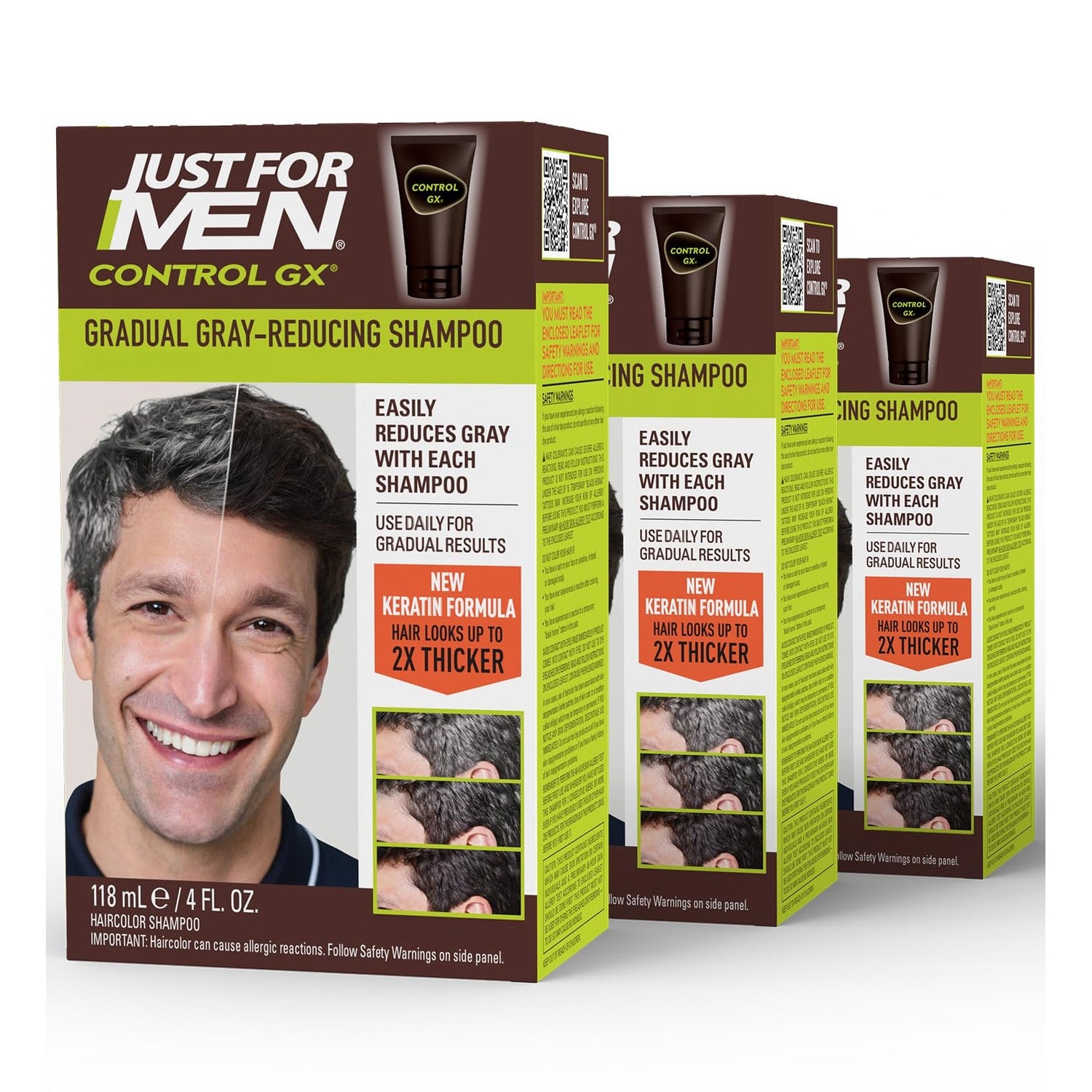 Just for Men Control GX Gray Reducing Shampoo, Keratin, 4 Fl Oz (1 Pack) | Control GX multi-patented formula gradually reduces gray with each shampoo. Keratin strengthens and thickens hair.