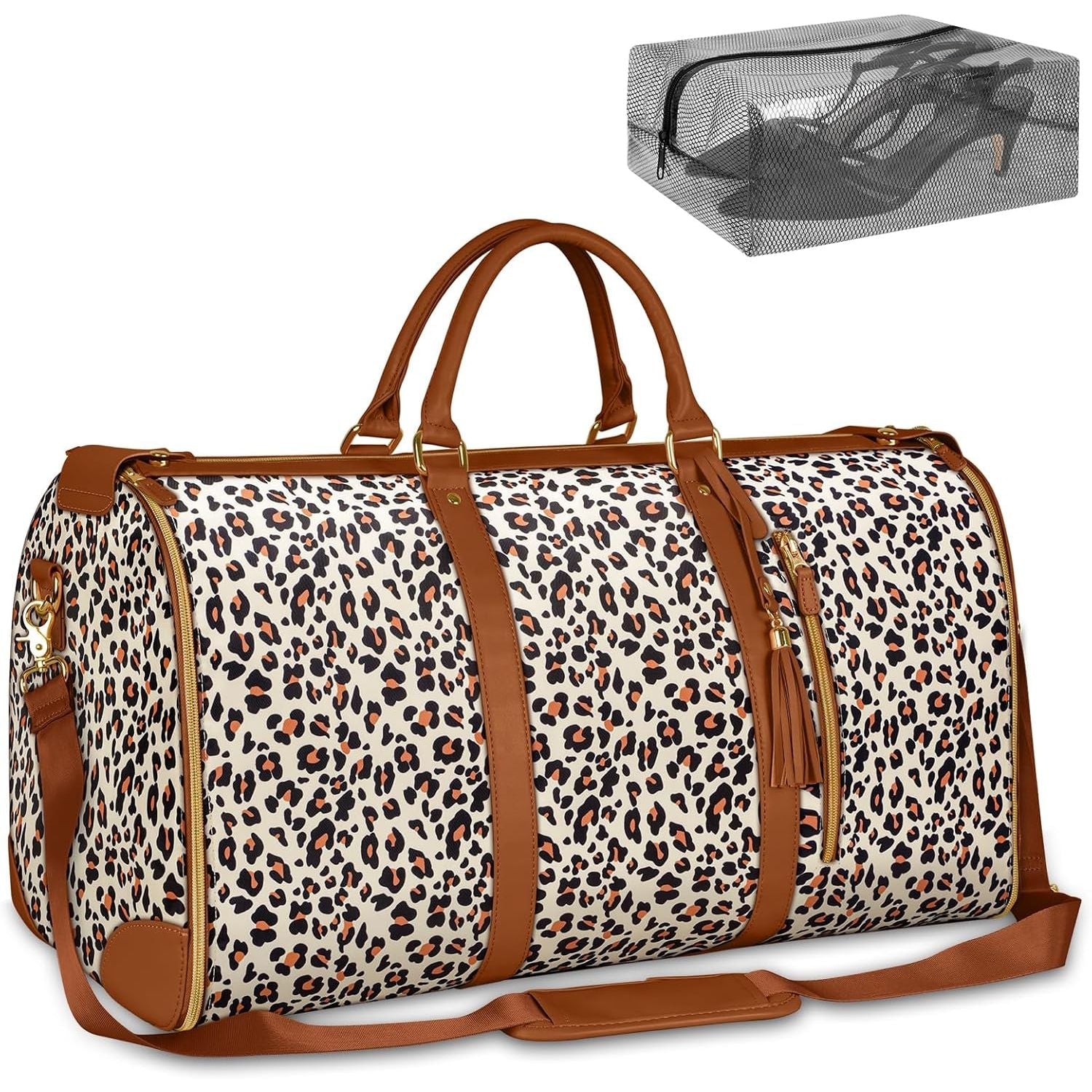 Buy now Ytonet Garment Duffle Bags for Travel, Convertible Carry On Garment Bag for Women, Large PU Leather Foldable Travel Bag with Shoe Pouch, 2 in 1 Hanging Suitcase Dress Suit Travel Bags, Pink Leopard Tote at indiglob india