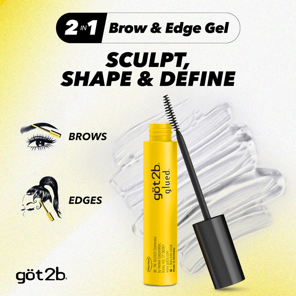 got2b Glued Brow Gel & Edge Control, Strong Hold, Clear, 0.54 Fl Oz | Tames brows and flyaways, Sweat-resistant with castor oil, Quick-dry formula, Vegan formula, Dual-sided brush
