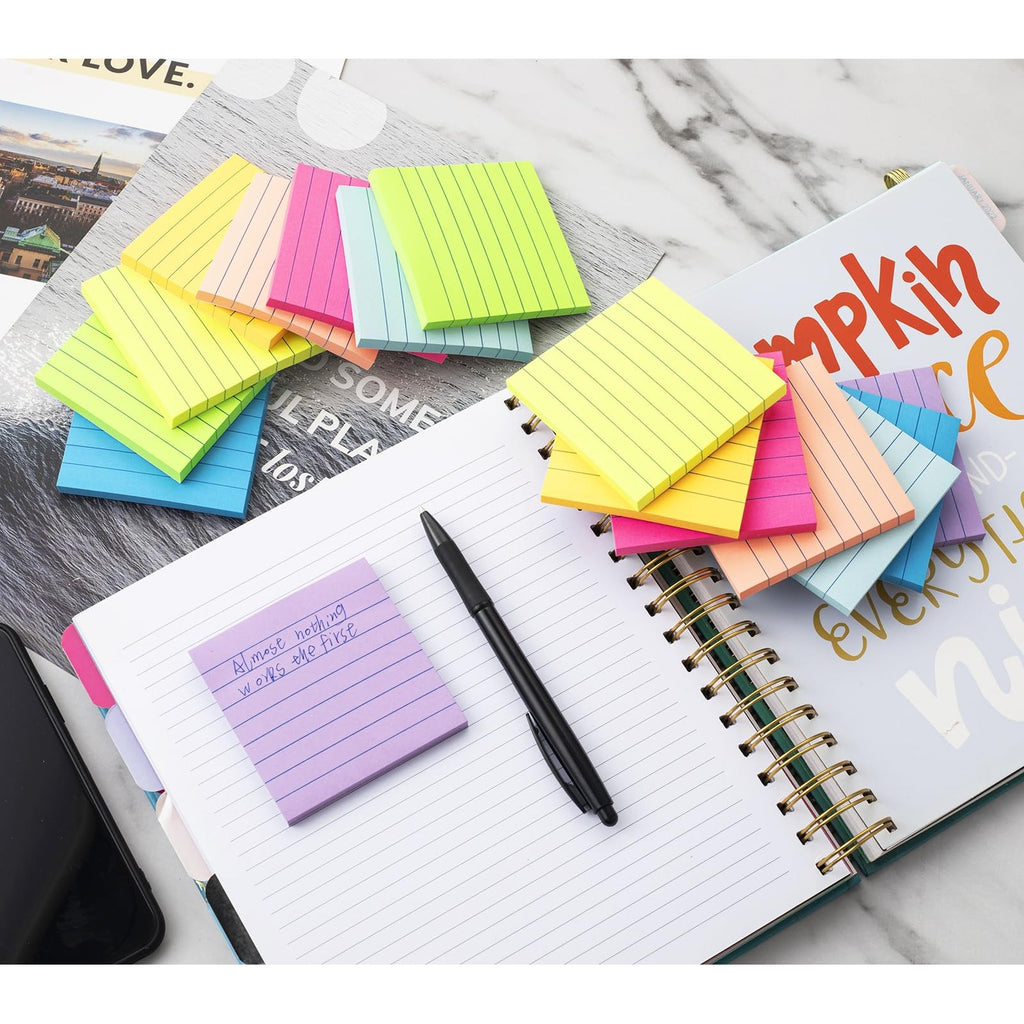 (16 Pack) Lined Sticky Notes 3x3 in Ruled Stickies,Bright Colors