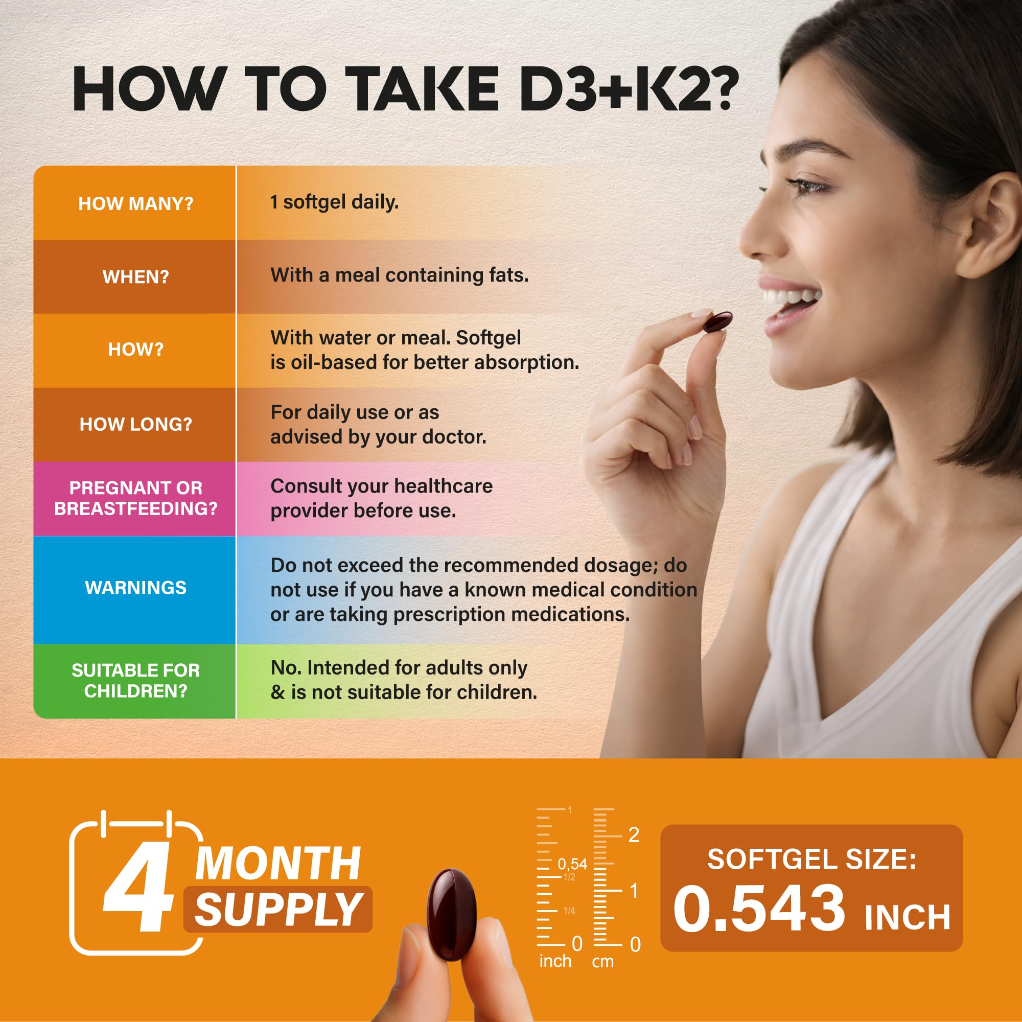 Vitamin D3 K2 - D3 10000iu & K2 120mcg - Highly Bioavailable - 120Softgels | Vitamin D3K2 + Zinc, Vitamin C & B12 - Immune & Mood Support, for Bone & Teeth Health For Men & Women - 120-Day Supply