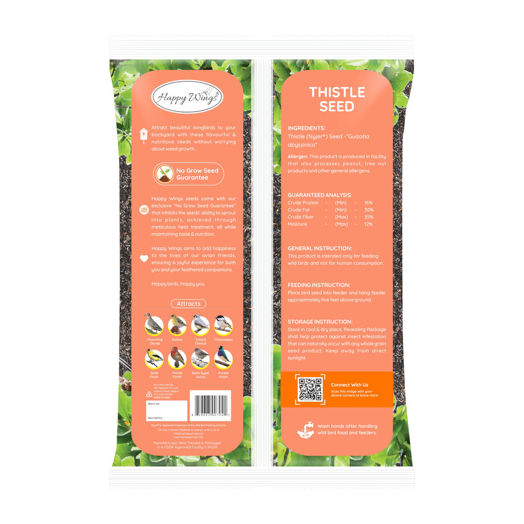 Happy Wings 5LB Thistle Seed Bird Food, 100% Natural, Extra Clean, No Grow