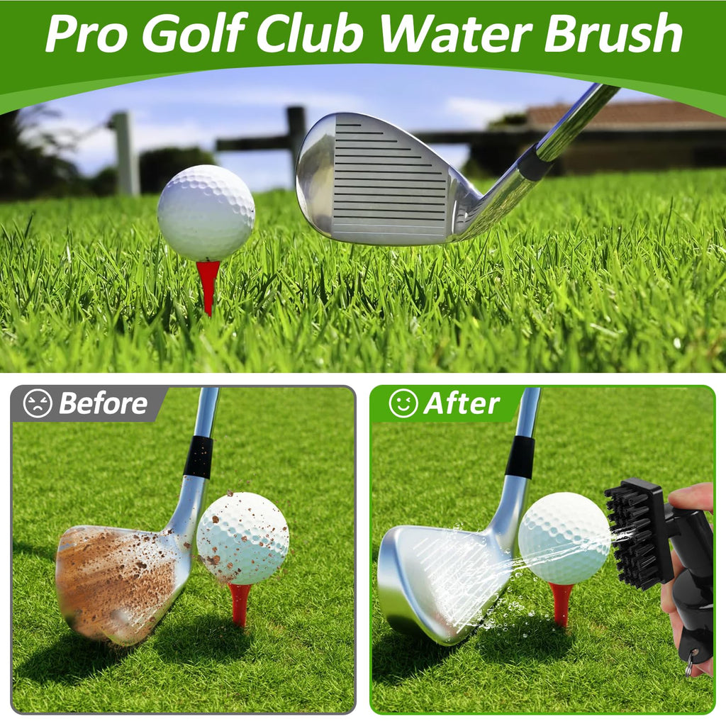 2PCS Golf Towel (16x16 Inch) & Club Cleaner Brush Set