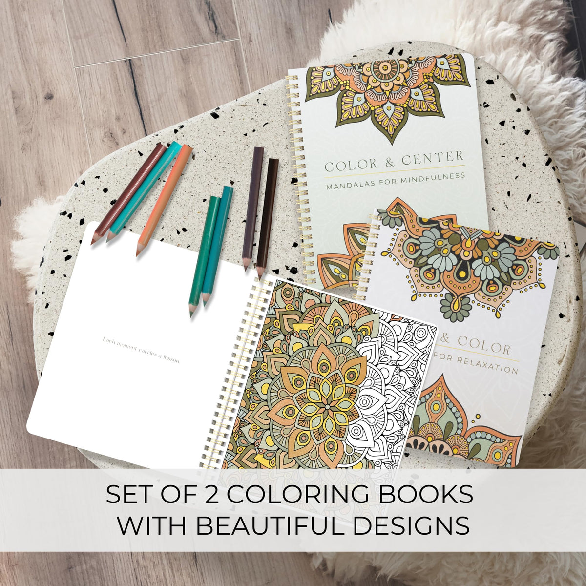 Beautiful Adult Coloring Book Set of 2 for Relaxation - Mandala Books