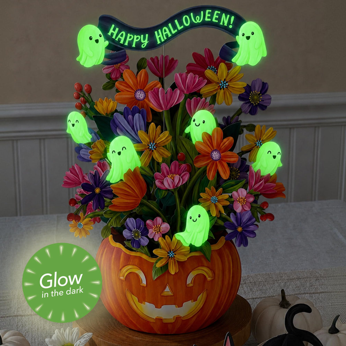 FreshCut Paper Jack-O-Lantern Boo-quet Glow-in-the-Dark Pop Up Card