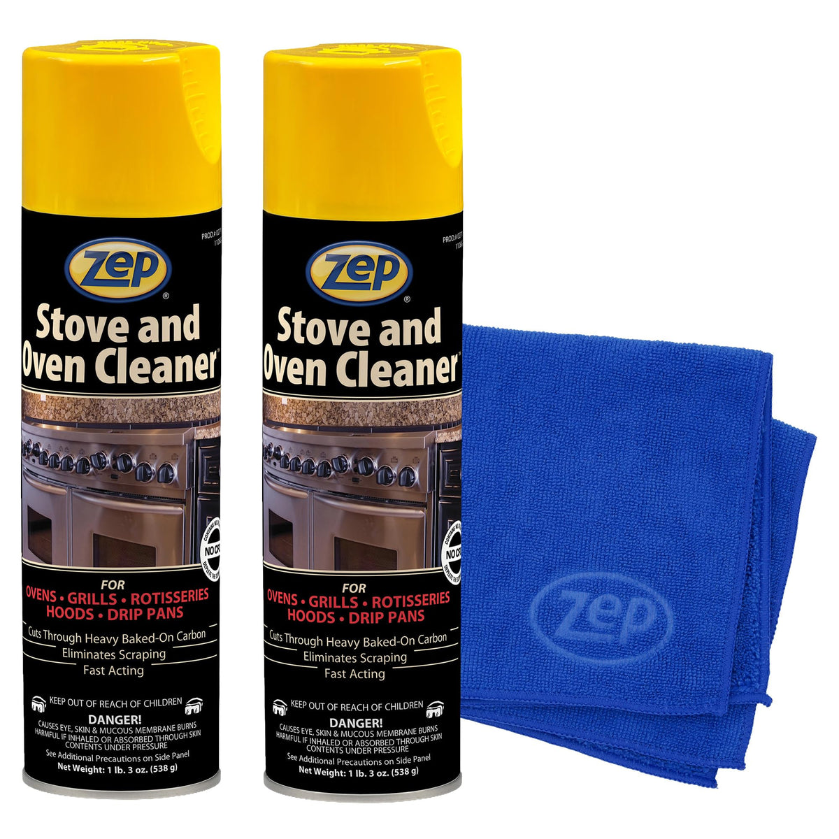 Zep Stove & Oven Cleaner 19 oz (2 Pack) + Blue Microfiber Rag