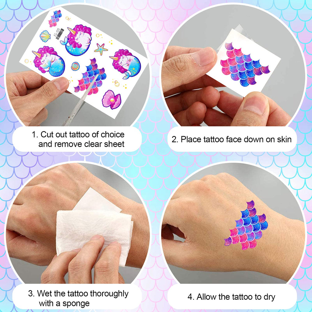 Konsait Glitter Temporary Tattoos for Kids, 24 Sheets Butterfly Mermaid Fairy Flowers Tattoo Stickers, Waterproof Fake Tattoos for Birthday Favors, Goodie Bags Stuffers & Party Accesorries