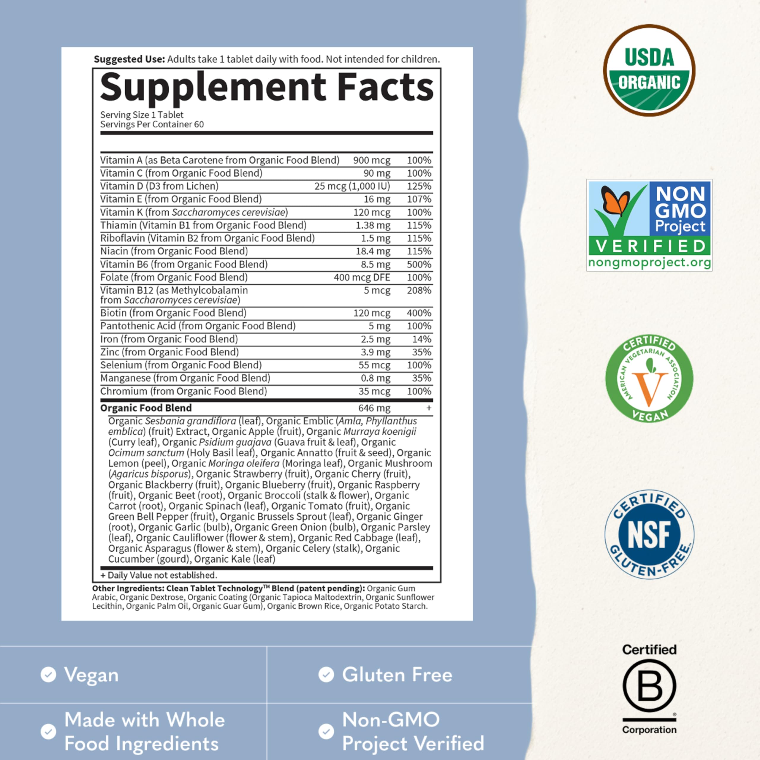 Garden of Life Once Daily Whole Food Multivitamin for Men, Organic Mens Vitamins & Minerals, Vitamin C, Zinc, Vegan, for Health & Well-Being, 60 Tablets | Organic Mens Vitamins & Minerals, Vitamin C, Zinc, Vegan, For Health & Well-Being, Whole Food