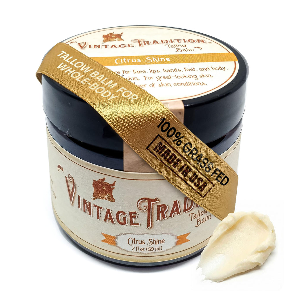 Buy now Vintage Tradition Beef Tallow All Purpose Balm - Healing, Hydrating Weather-Protecting Skin Care Salve Replaces Body Lotion, Hand Cream, More - Essential Oil, Olive Oil, and Grass-Fed Tallow, 2 fl oz. at indiglob india