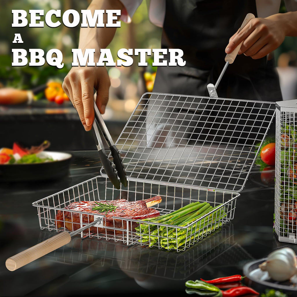 Grill Basket Set, BBQ Accessories, Outdoor Camping Cooking, Gifts for Men