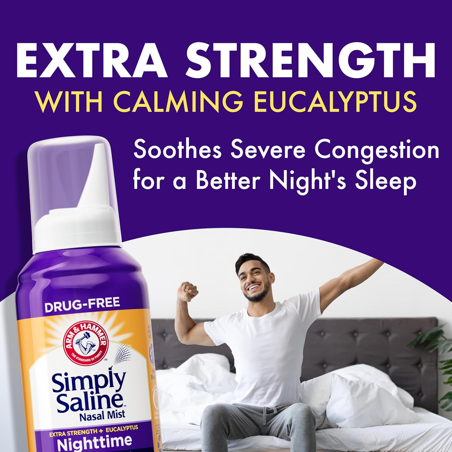 Buy now ARM & HAMMER Simply Saline Nighttime Drug-Free Mist for Nasal Congestion at Night, Extra Strength, Calming Eucalyptus, Safe to Use with Rx and OTC, For Adults and Kids Ages 2+, 4.6 oz (129 g) at indiglob india