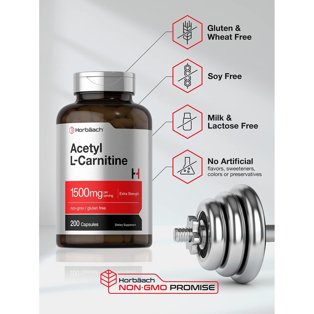 Horbäach Acetyl L-Carnitine 1500mg | 200 Capsules | Extra Strength