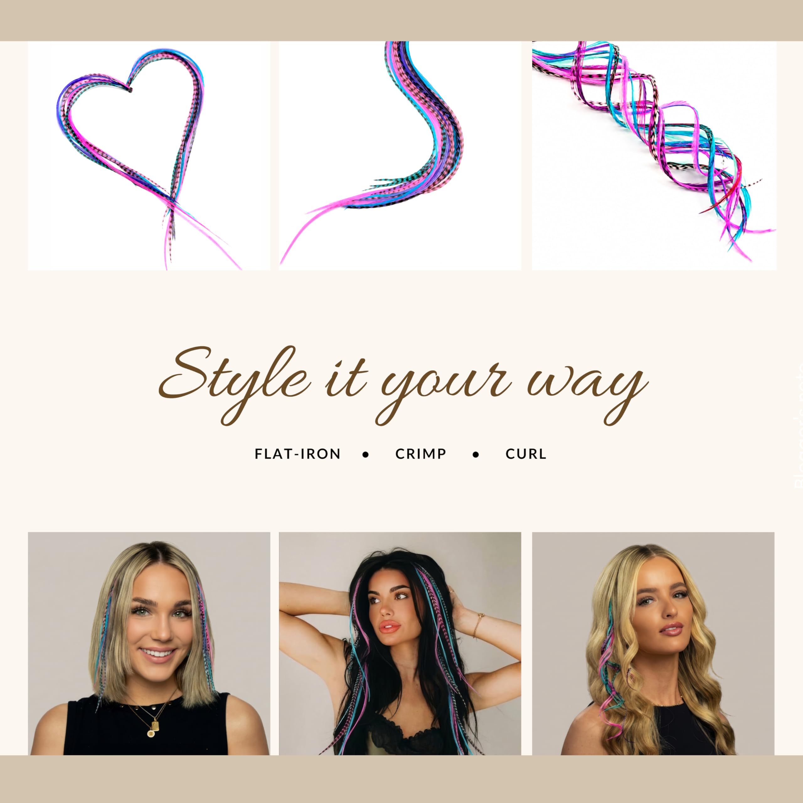 Authentic 21 natural color hair extensions, varying lengths 9”-14”, perfect for flat-iron, crimping, or curling.