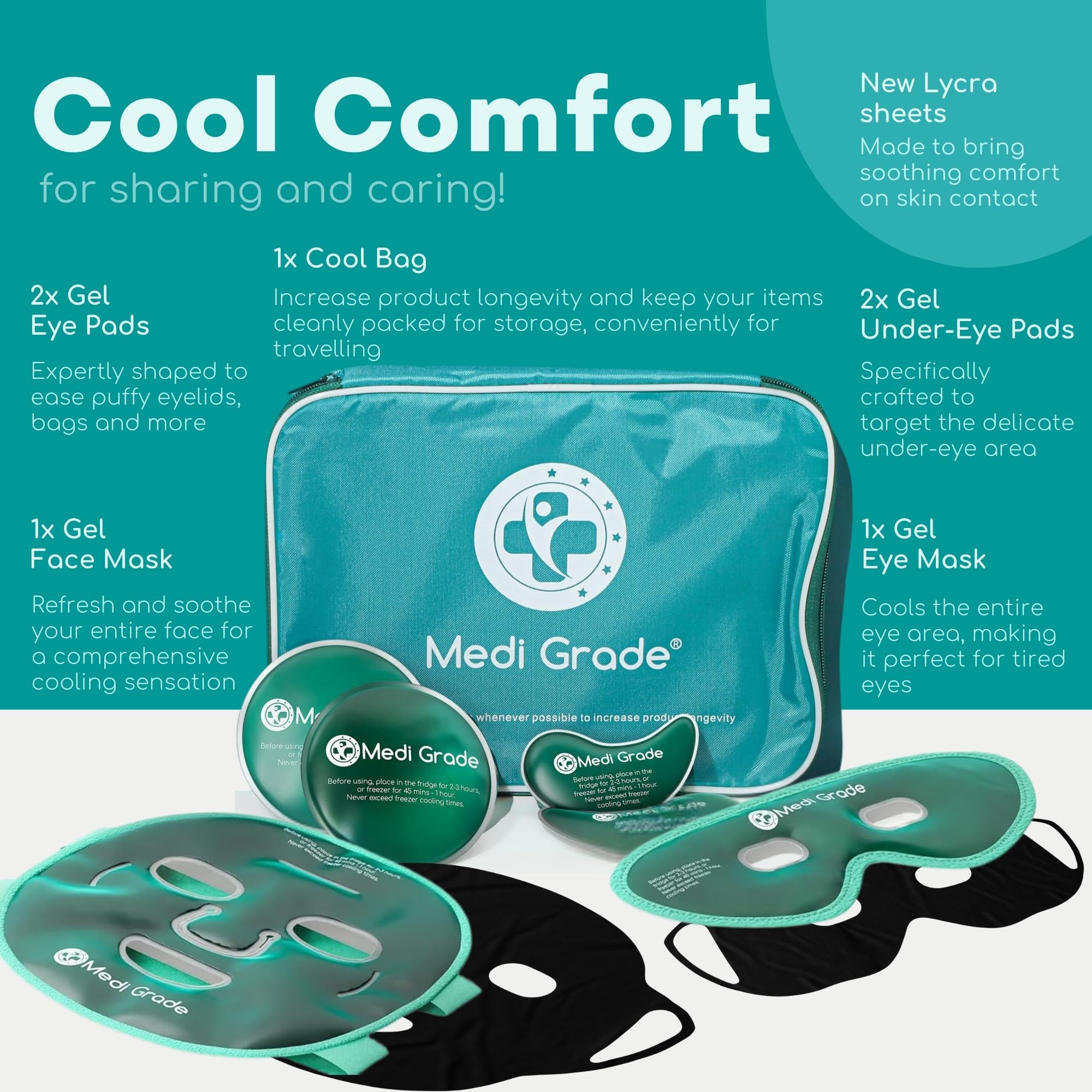 Medi Grade Face Ice Pack and Cooling Eye Mask Set, ChillGel Gel Mask Duo | Ice face mask and gel eye mask soothe puffy eyes, dark circles and migraines, cooling self care with storage bag