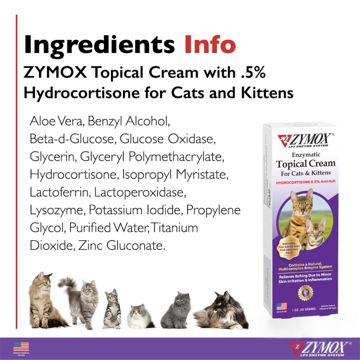 Zymox Cat & Kitten Topical Cream w/ .5% hydrocortisone - 1 oz. Tube