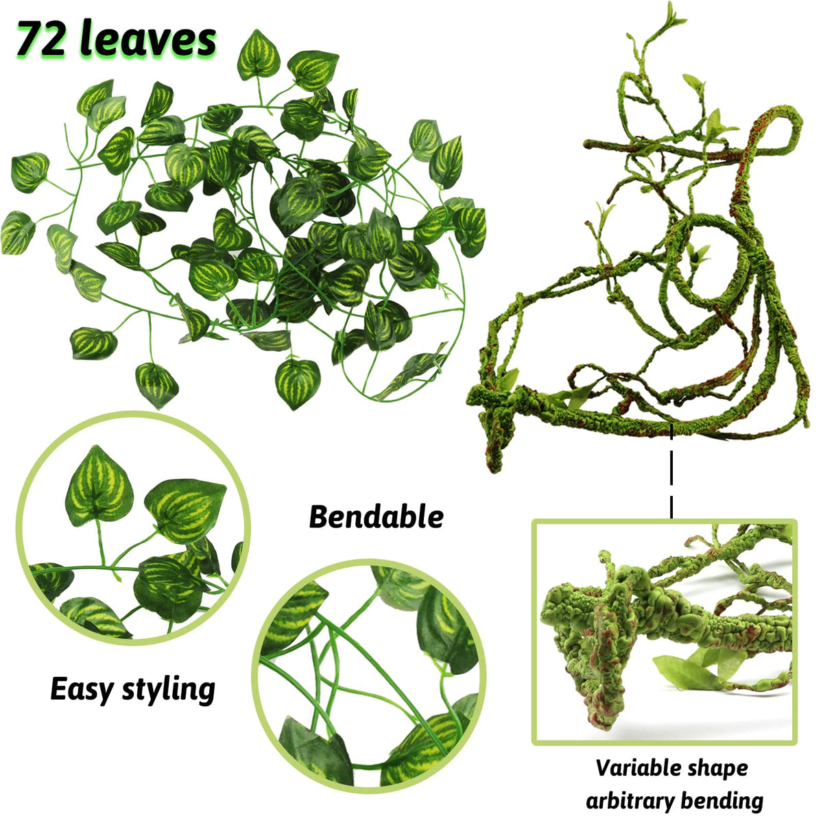 Reptile Plants, Terrarium Hanging Plant Vines Artificial Leaves Reptile Hide, Leopard Gecko Tank Accessories, Terrarium Decorations for Bearded Dragon Lizard Snake Geckos Chameleon