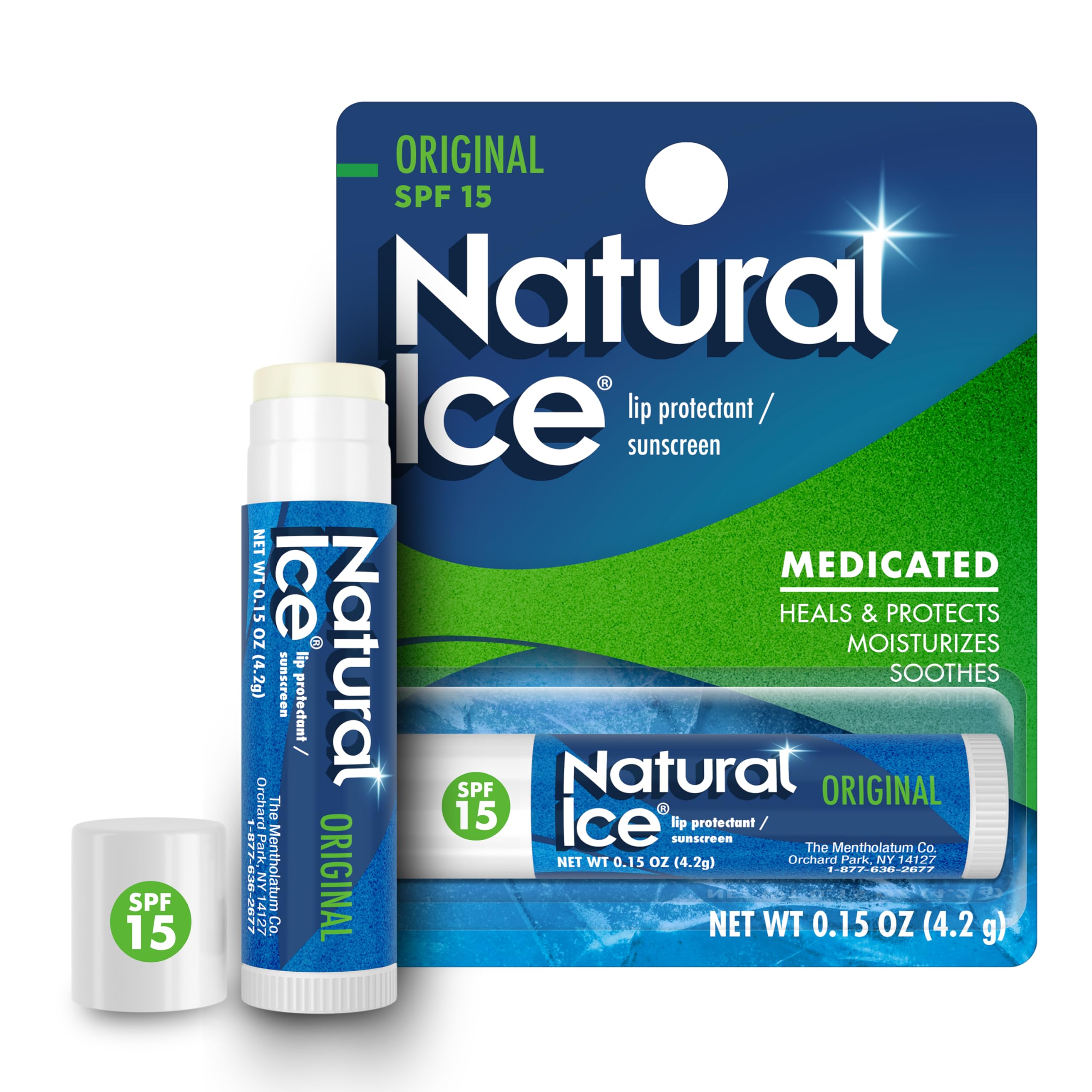 Buy now Mentholatum Natural Ice Original Medicated Lip Balm, Hydrating Lip Care for Dry, Chapped Lips, Moisturizing Formula with SPF 15 Helps Prevent Sunburn, Protection for Smooth, Soft Lips (Pack of 12) at indiglob india